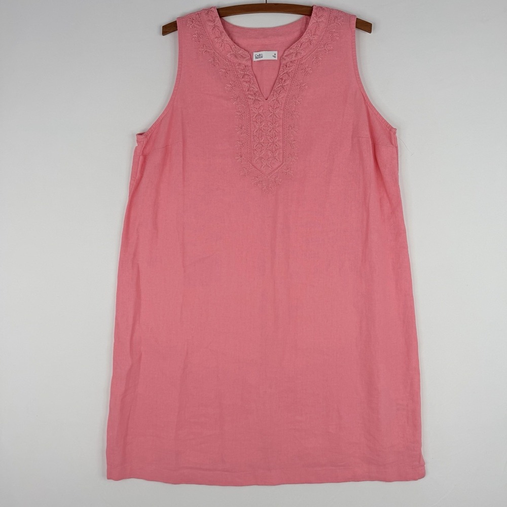 Croft & Barrow Linen Blend Sleeveless Dress Womens Size Medium Embroidered